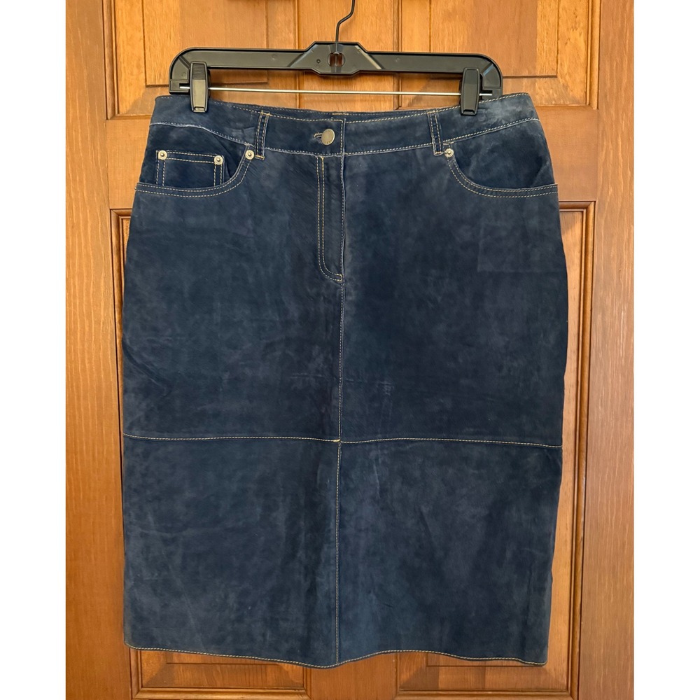 Issac Mizrahi Suede Pencil Skirt Womens Size 10 Blue Leather Business Casual